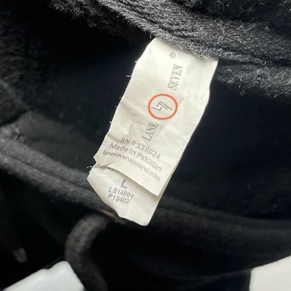 Lane Seven Black Cotton Polyester Standard Hoodie Unisex Size L - Picture 3 of 3